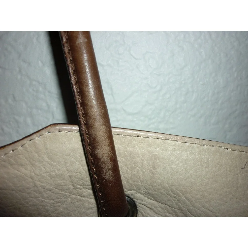 Marco Buggiani Chic‎ Tote Bag Women Beige Brown Leather Top Handle Shoulder Bag